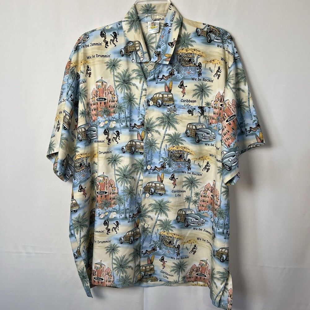 RIMA CARIBBEAN VINTAGE CRUISE BEACH BUTTON S/S WE BE JAMMIN RAGGAE SHIRT MEN XL